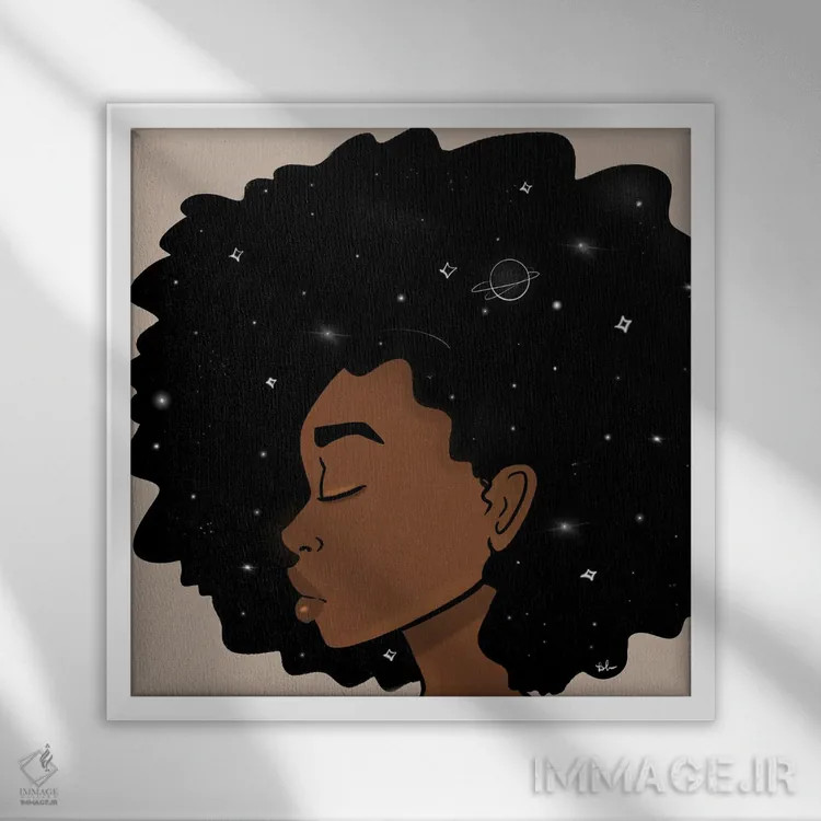 تابلو اندیشههای کیهانی اثر بری پیپنز - نمای قابدار سفید