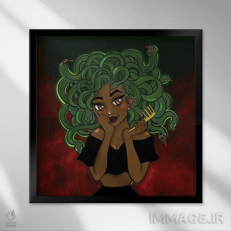 تابلو مدوسا (اسطوره یونانی) اثر بری پیپنز - نمای قابدار مشکی