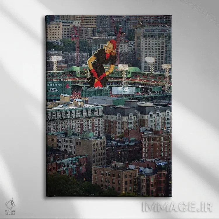 تابلو پینآپ بوستون (تمبر یا سبک تبلیغاتی) اثر جیسون بروک - نمای روبهرو روی دیوار