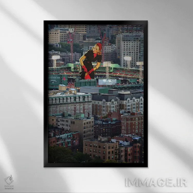 تابلو پینآپ بوستون (تمبر یا سبک تبلیغاتی) اثر جیسون بروک - نمای قابدار مشکی