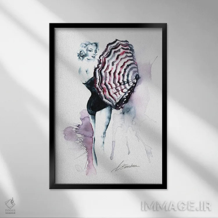 تابلو مرلین مونرو با چتر اثر برندن سنبورن - نمای قابدار مشکی