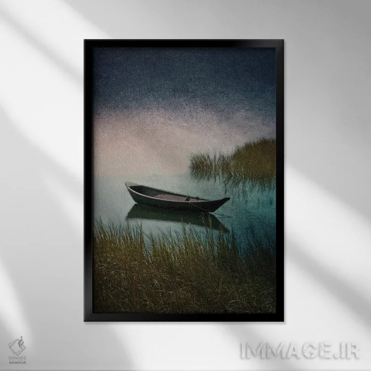 تابلو پاروزدن در مهتاب اثر بروک تی. رایان - نمای قابدار مشکی