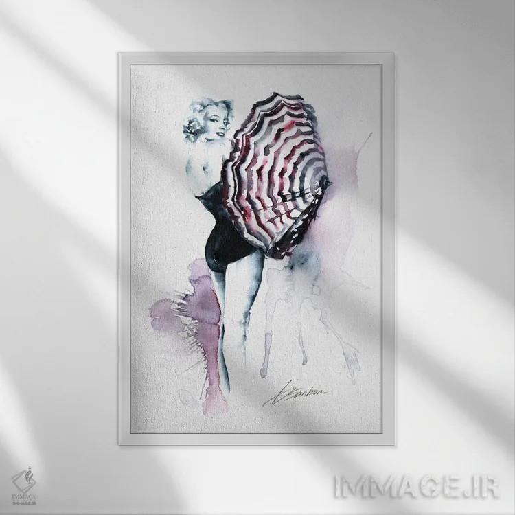 تابلو مرلین مونرو با چتر اثر برندن سنبورن - نمای قابدار سفید