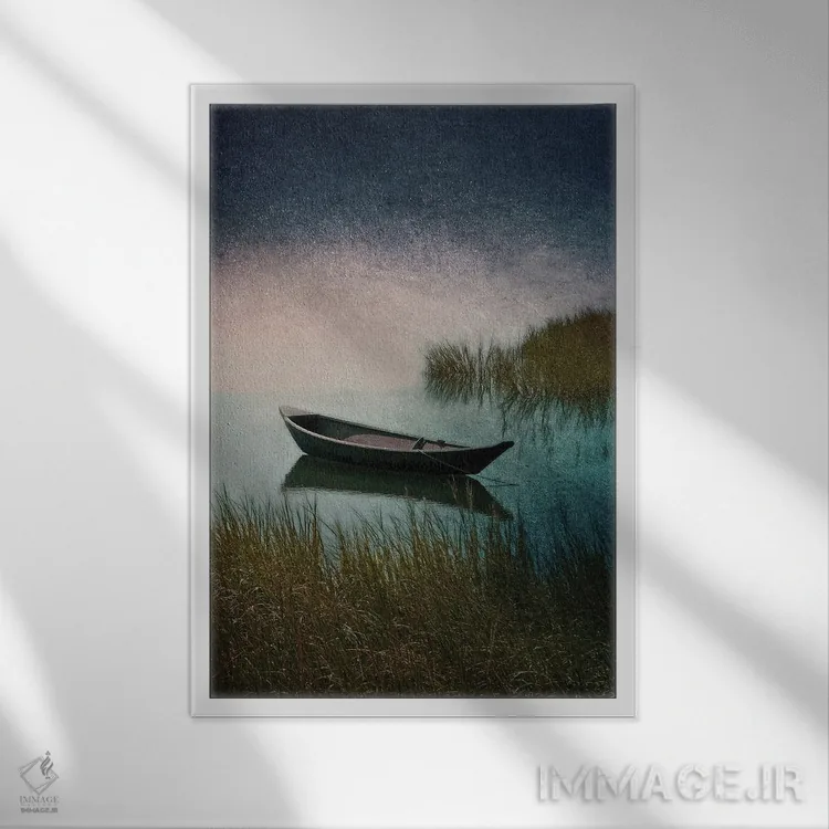 تابلو پاروزدن در مهتاب اثر بروک تی. رایان - نمای قابدار سفید