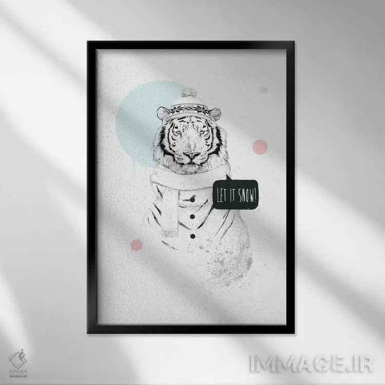 تابلو ببر برفی اثر بالازس شولتی - نمای قابدار مشکی