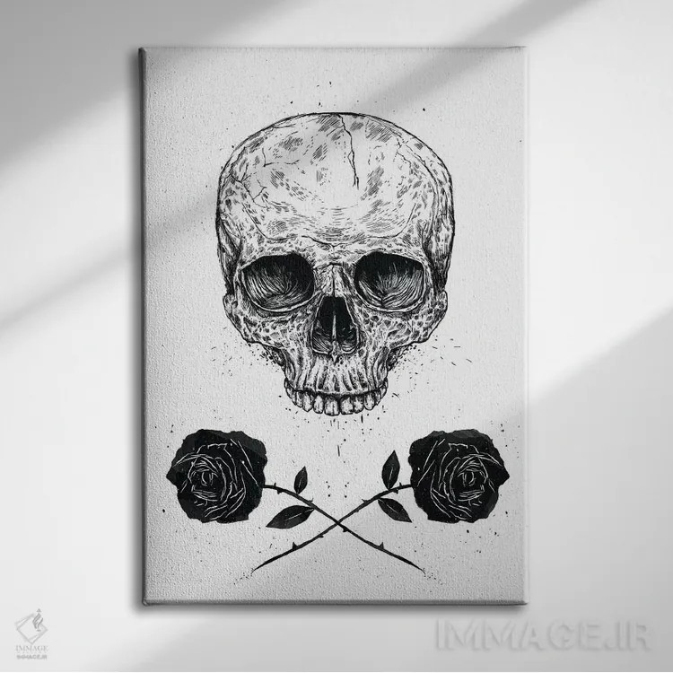 تابلو جمجمه و گل رز اثر بالازس شولتی - نمای روبهرو روی دیوار