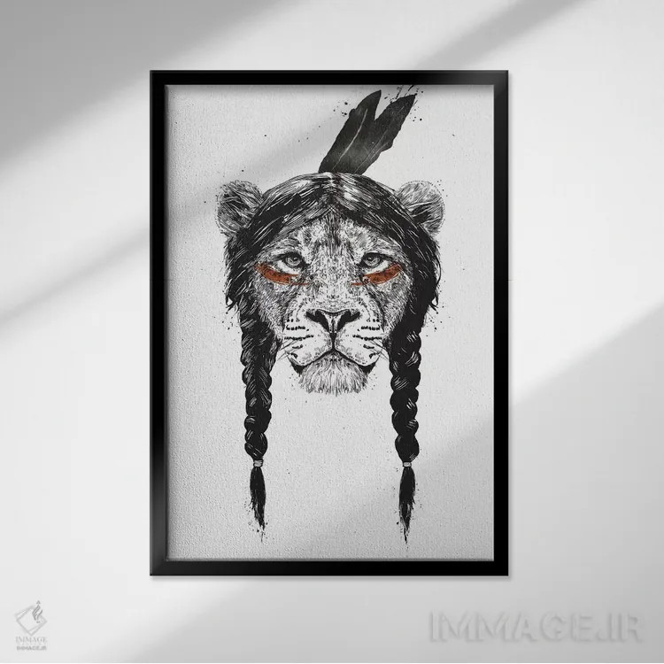 تابلو شیر جنگجو اثر بالازس شولتی - نمای قابدار مشکی