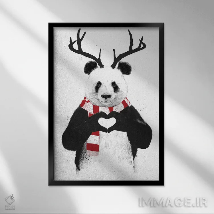 تابلو پاندای کریسمس اثر بالازس شولتی - نمای قابدار مشکی