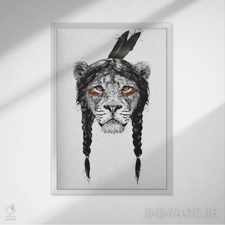 تابلو شیر جنگجو اثر بالازس شولتی - نمای قابدار سفید