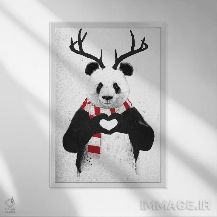 تابلو پاندای کریسمس اثر بالازس شولتی - نمای قابدار سفید