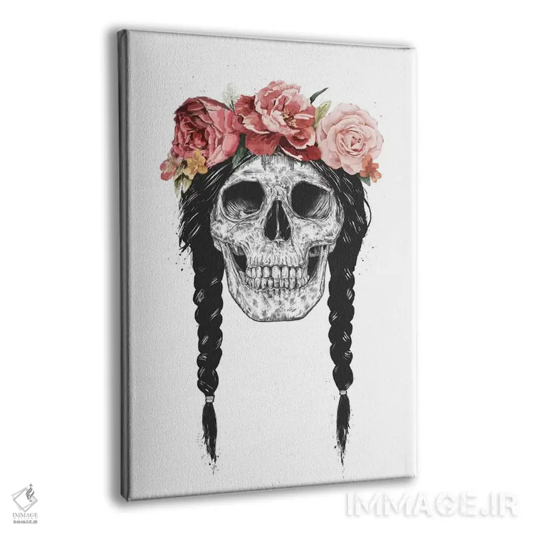 تابلو جمجمه با تاج گل اثر بالازس شولتی - نمای پرسپکتیو محصول