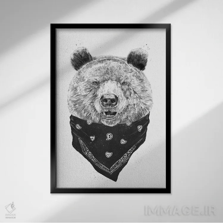 تابلو خرس وحشی اثر بالازس شولتی - نمای قابدار مشکی