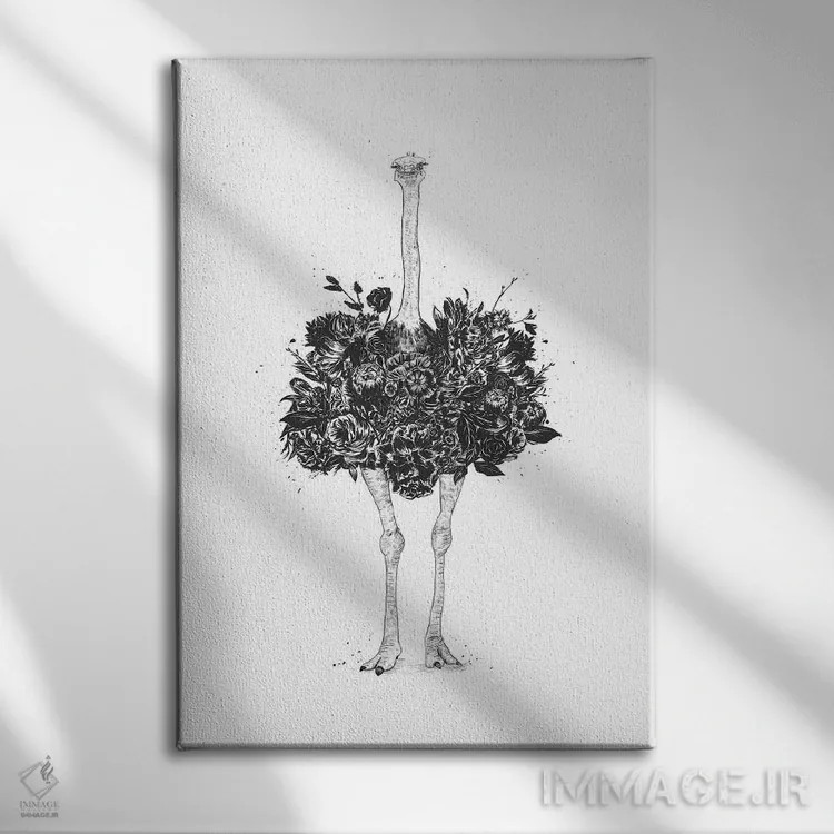 تابلو شترمرغ گلدار اثر بالازس شولتی - نمای روبهرو روی دیوار