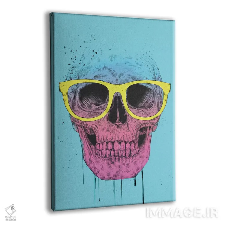 تابلو جمجمه پاپآرت با عینک اثر بالازس شولتی - نمای پرسپکتیو محصول