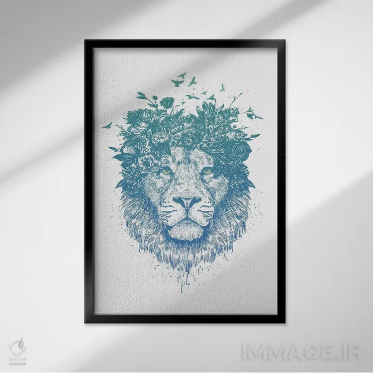 تابلو شیر گلدار اثر بالازس شولتی - نمای قابدار مشکی