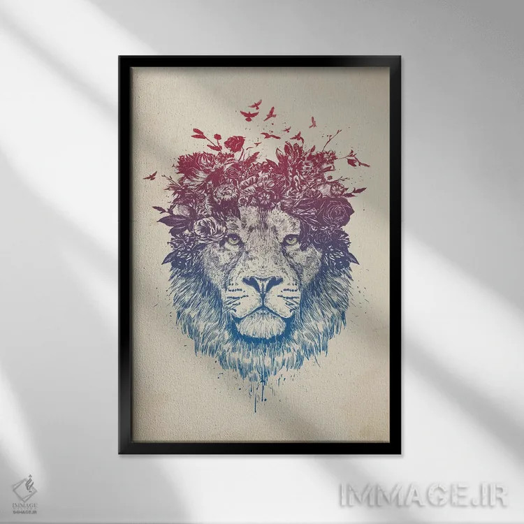 تابلو شیر گلدار ۳ اثر بالازس شولتی - نمای قابدار مشکی