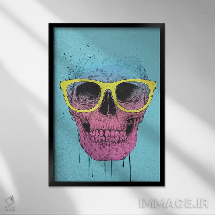 تابلو جمجمه پاپآرت با عینک اثر بالازس شولتی - نمای قابدار مشکی