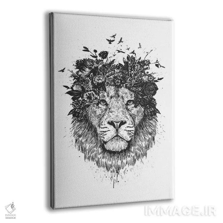 تابلو شیر گلدار (سیاه و سفید) اثر بالازس شولتی - نمای پرسپکتیو محصول