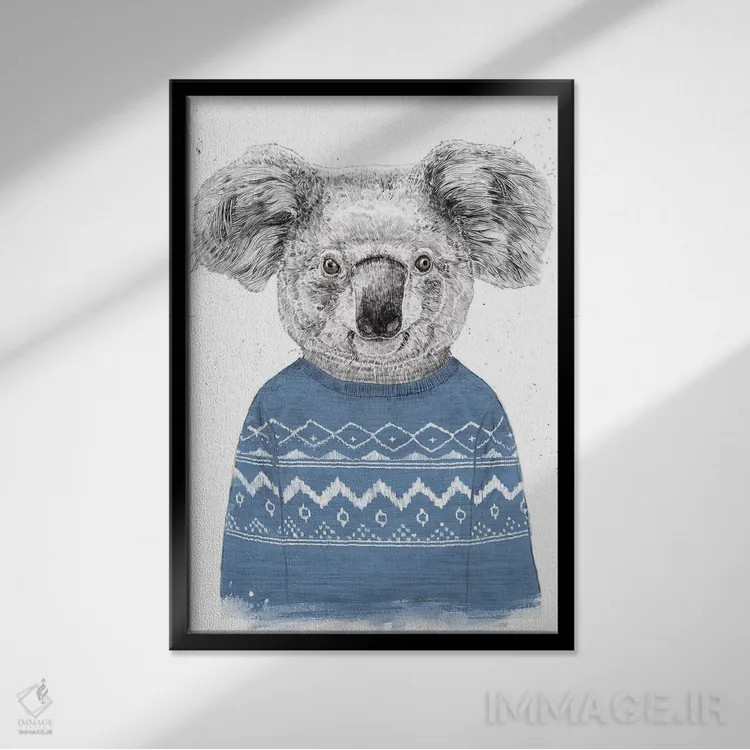 تابلو کوآلای زمستانی آبی اثر بالازس شولتی - نمای قابدار مشکی