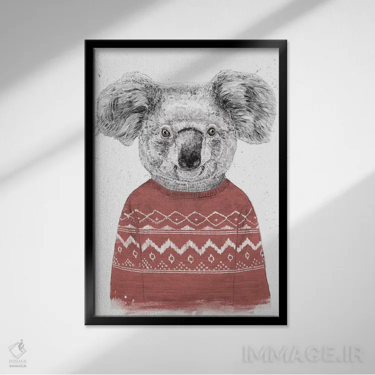 تابلو کوآلای زمستانی قرمز اثر بالازس شولتی - نمای قابدار مشکی