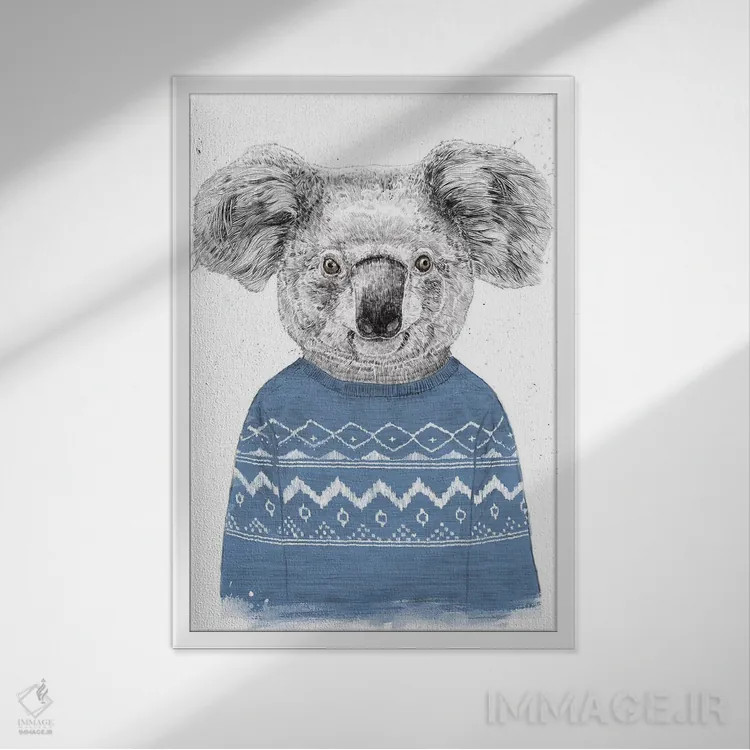 تابلو کوآلای زمستانی آبی اثر بالازس شولتی - نمای قابدار سفید