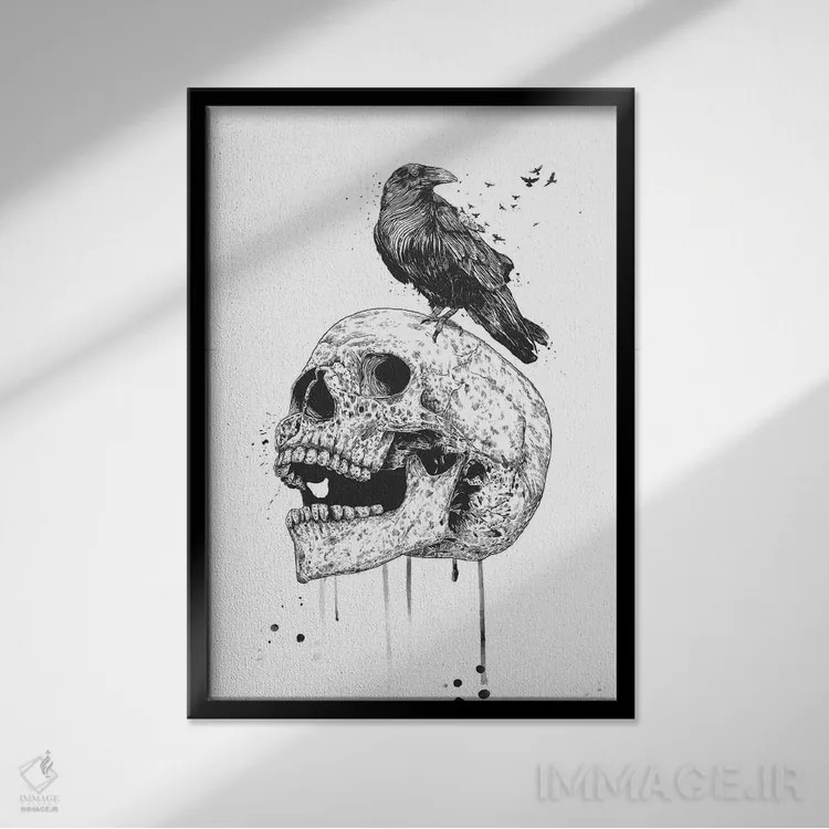 تابلو جمجمه جدید (سیاه و سفید) اثر بالازس شولتی - نمای قابدار مشکی