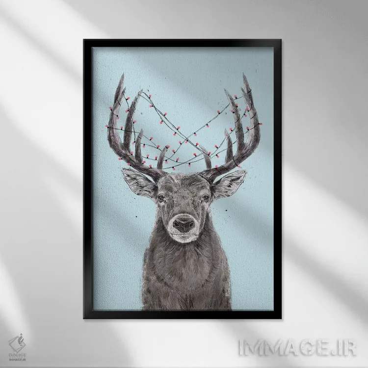 تابلو گوزن کریسمس ۲ اثر بالازس شولتی - نمای قابدار مشکی