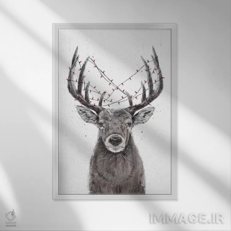 تابلو گوزن کریسمس اثر بالازس شولتی - نمای قابدار سفید