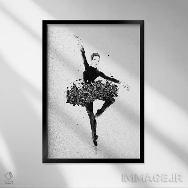 تابلو رقص گلها اثر بالازس شولتی - نمای قابدار مشکی