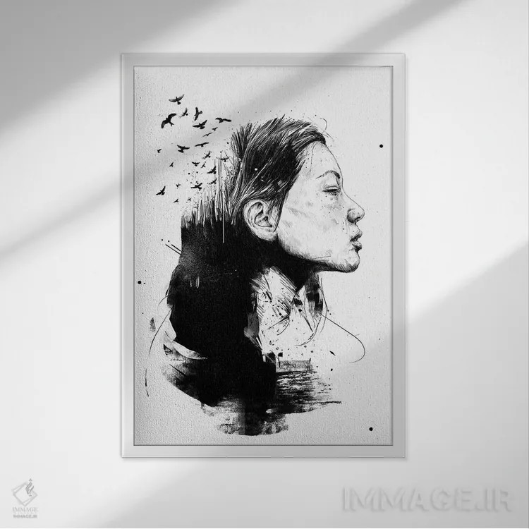 تابلو ذهنت را باز کن (سیاه و سفید) اثر بالازس شولتی - نمای قابدار سفید