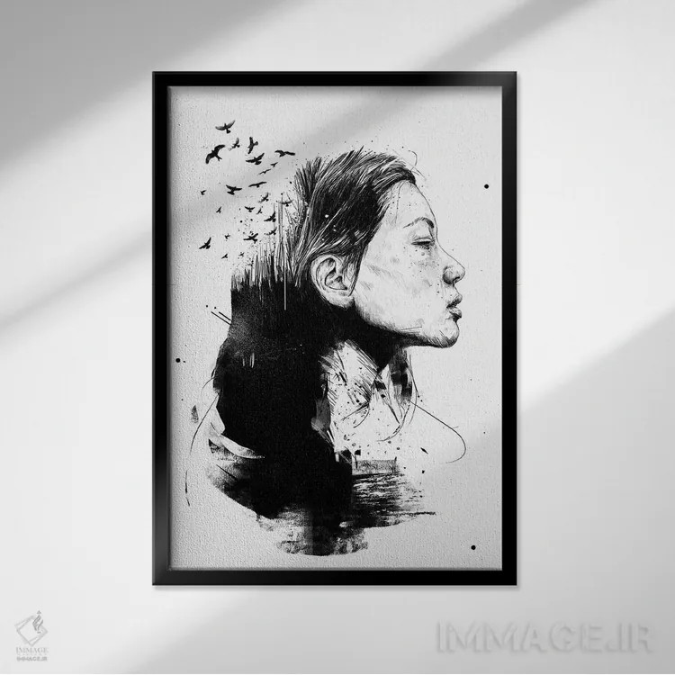 تابلو ذهنت را باز کن (سیاه و سفید) اثر بالازس شولتی - نمای قابدار مشکی