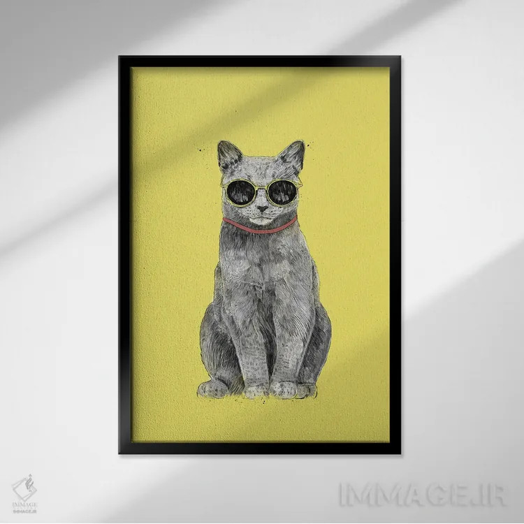 تابلو گربه تابستانی اثر بالازس شولتی - نمای قابدار مشکی