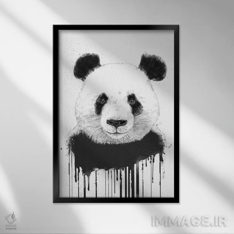 تابلو پاندای گرافیتی اثر بالازس شولتی - نمای قابدار مشکی