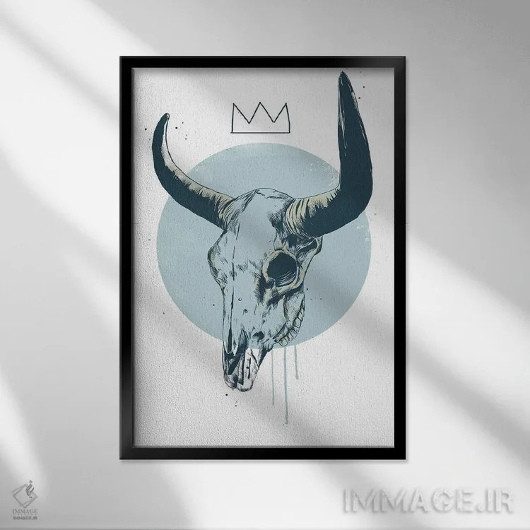 تابلو جمجمه گاو اثر بالازس شولتی - نمای قابدار مشکی