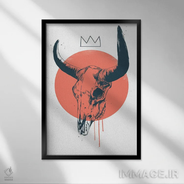 تابلو جمجمه گاو ۲ اثر بالازس شولتی - نمای قابدار مشکی