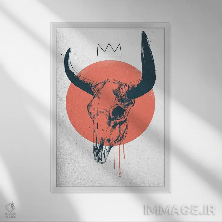 تابلو جمجمه گاو ۲ اثر بالازس شولتی - نمای قابدار سفید