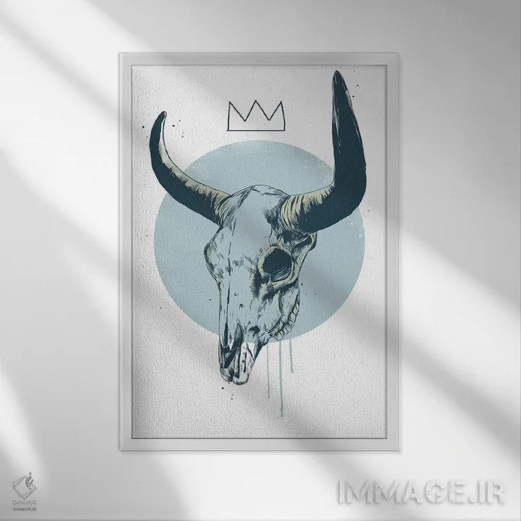 تابلو جمجمه گاو اثر بالازس شولتی - نمای قابدار سفید