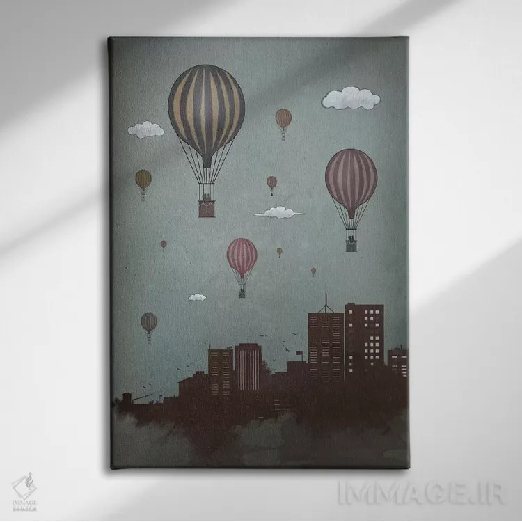 تابلو بادکنکها و شهر اثر بالازس شولتی - نمای روبهرو روی دیوار
