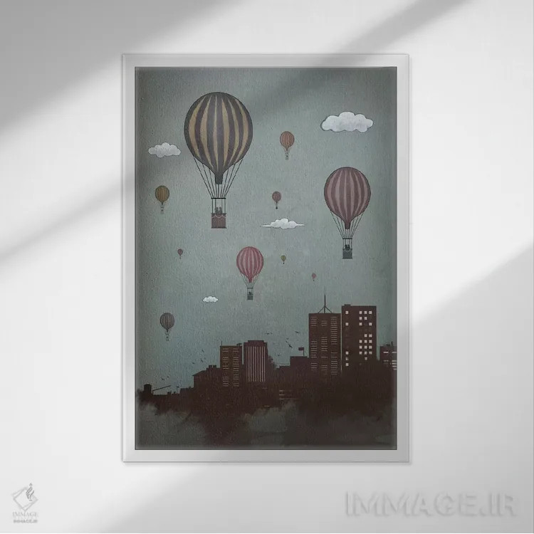 تابلو بادکنکها و شهر اثر بالازس شولتی - نمای قابدار سفید