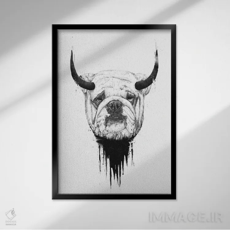 تابلو بولداگ (نژاد سگ) اثر بالازس شولتی - نمای قابدار مشکی