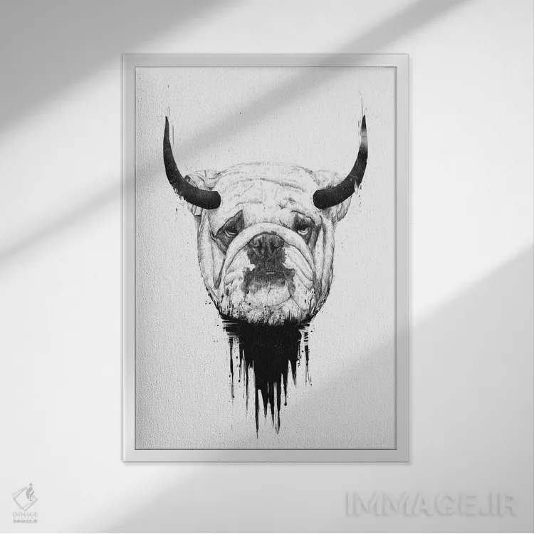 تابلو بولداگ (نژاد سگ) اثر بالازس شولتی - نمای قابدار سفید