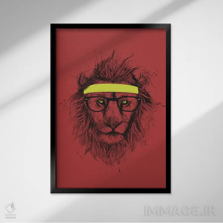 تابلو شیر هیپستر (قرمز) اثر بالازس شولتی - نمای قابدار مشکی