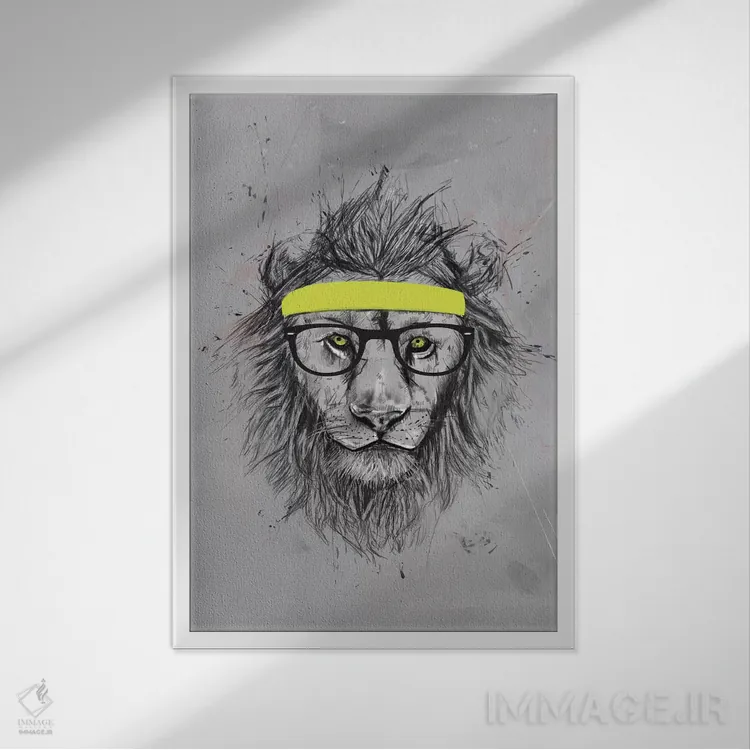 تابلو شیر هیپستر اثر بالازس شولتی - نمای قابدار سفید