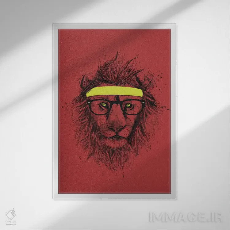 تابلو شیر هیپستر (قرمز) اثر بالازس شولتی - نمای قابدار سفید