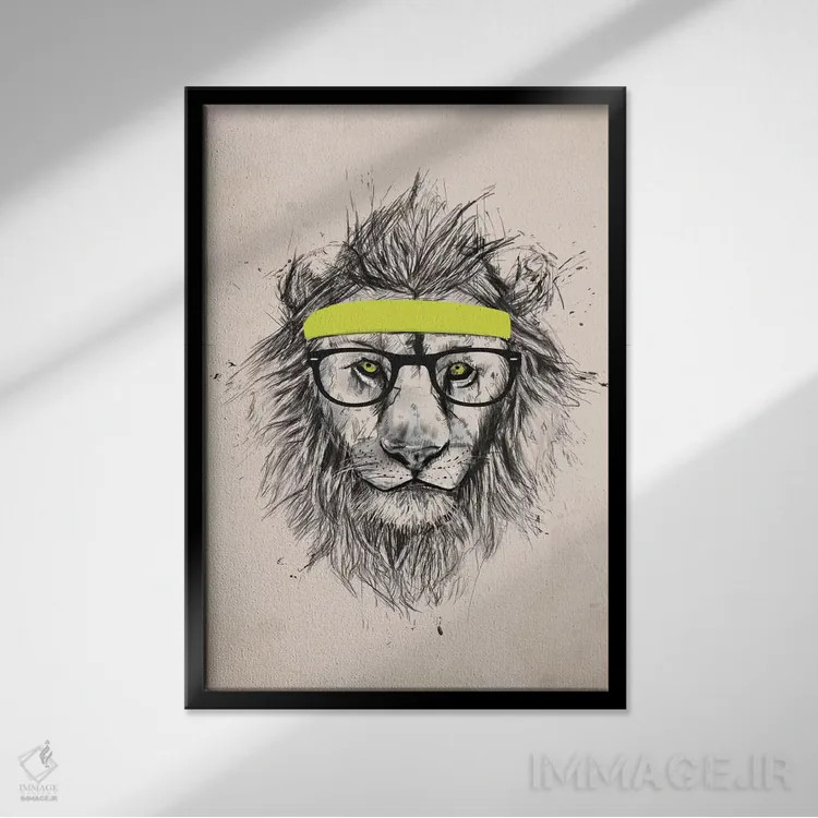 تابلو شیر هیپستر (نسخهٔ روشن) اثر بالازس شولتی - نمای قابدار مشکی