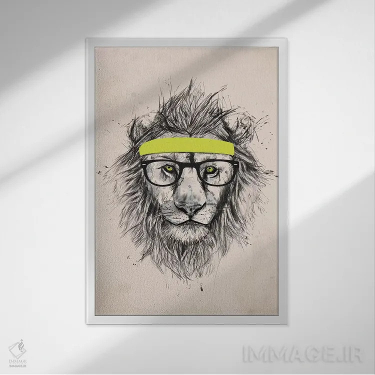 تابلو شیر هیپستر (نسخهٔ روشن) اثر بالازس شولتی - نمای قابدار سفید