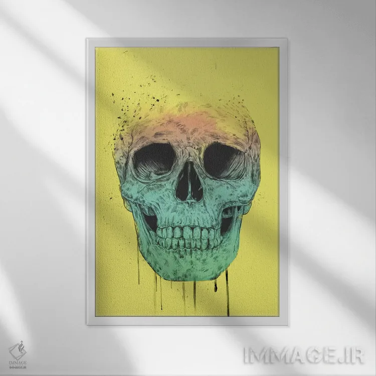 تابلو جمجمه پاپ آرت اثر بالازس شولتی - نمای قابدار سفید