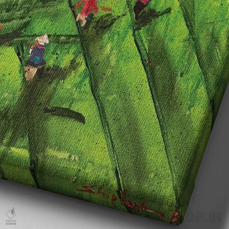 تابلو برداشت چای سیلان اثر بوگدان شیپتنکو - نمای نزدیک بافت بوم