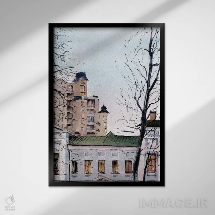 تابلو کیف هنگام عصر (پایتخت اوکراین) اثر بوگدان شیپتنکو - نمای قابدار مشکی