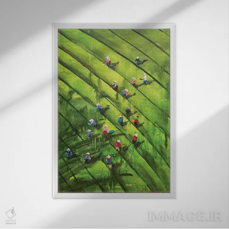 تابلو برداشت چای سیلان اثر بوگدان شیپتنکو - نمای قابدار سفید